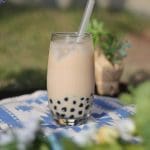 Boba tea glass stock image with blurred background