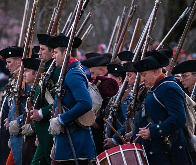 photo of a reenactment of the battle of lexington and concord