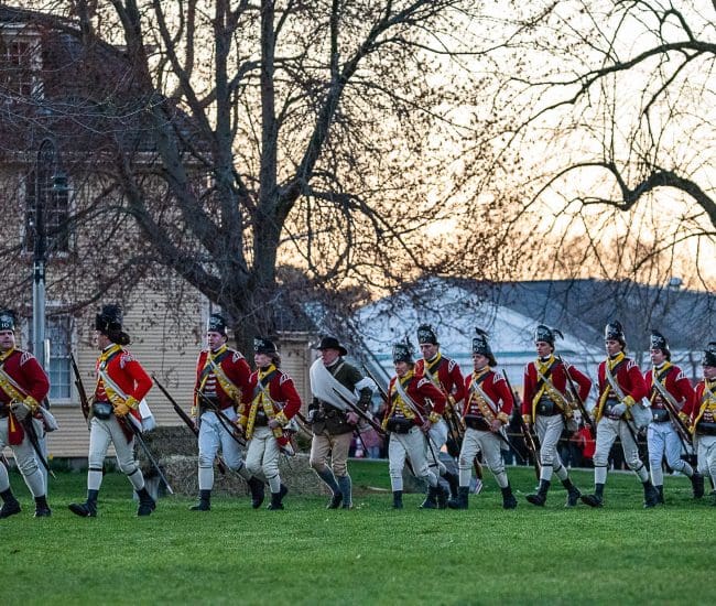 reeanactment photo of the british in the battle of lexington and concord